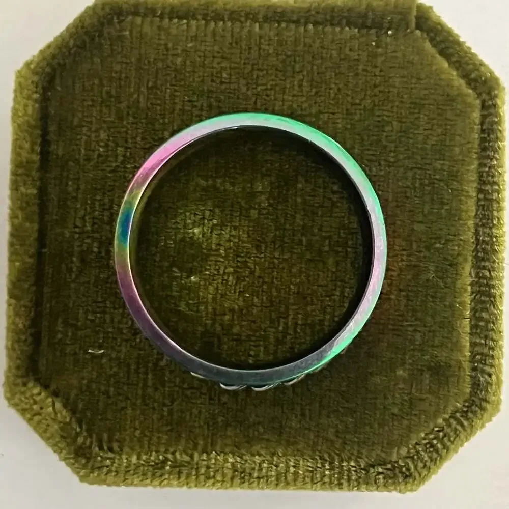 Stainless Steel Rainbow Spinner Ring with Center Chain 8mm Band Size 12